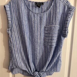 New York & Company Blue and White Striped Tie-Front Tank Top